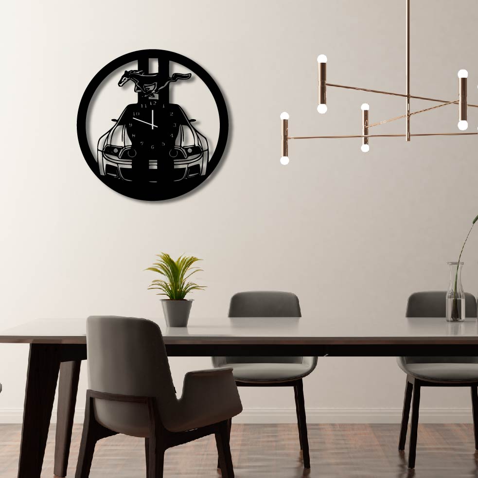 MUSTANG CAR METAL WALL ART CLOCK