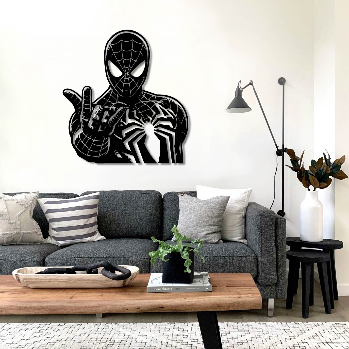 SPIDERMAN SHOOTING WEB FRONT METAL WALL ART