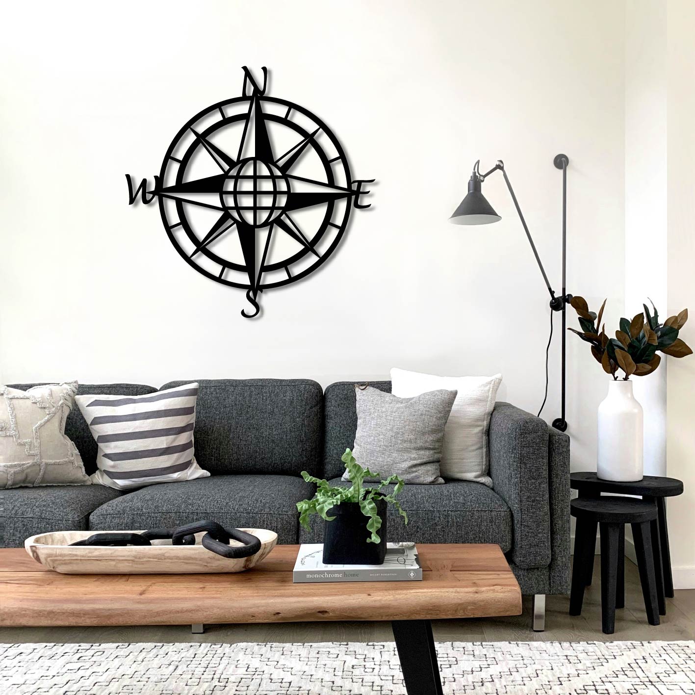 COMPASS AND GLOBE METAL WALL ART