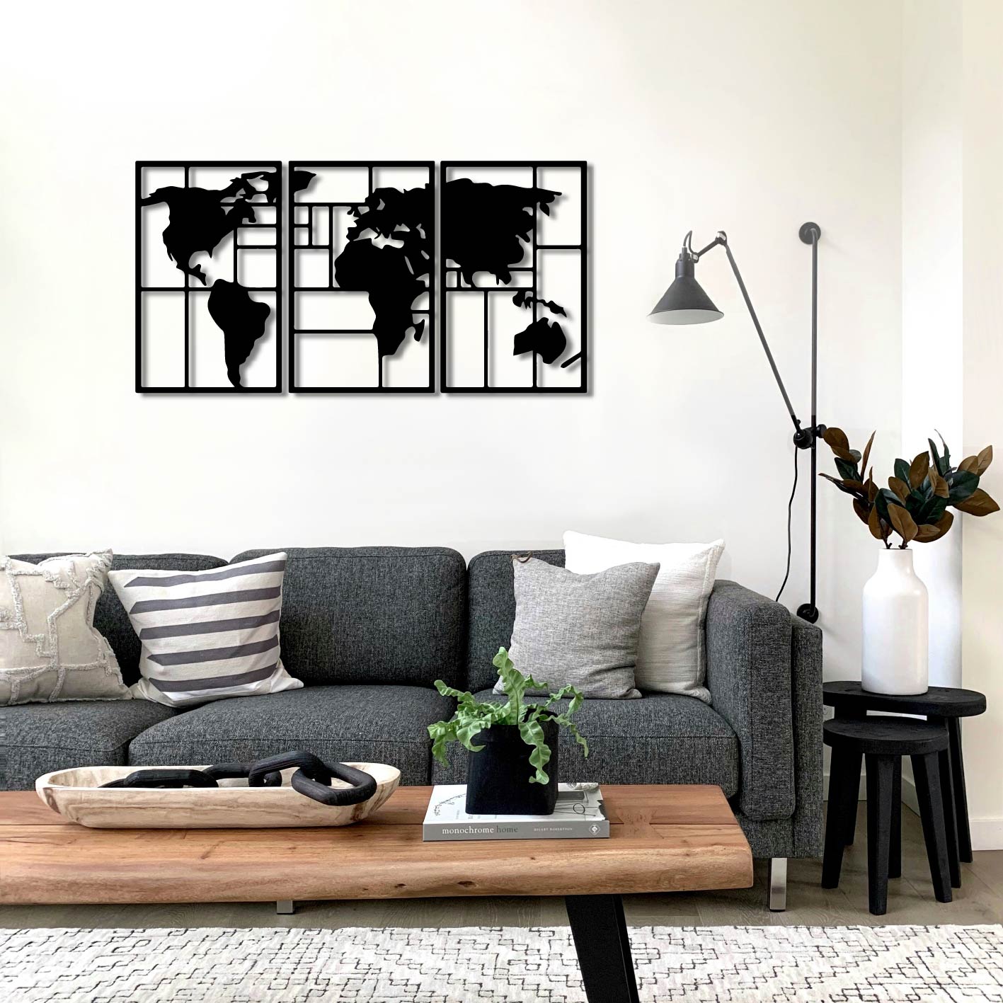 3 PIECE WORLD MAP METAL WALL ART