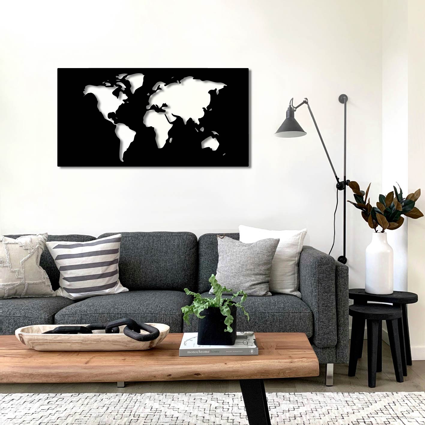 WORLD MAP CUTOUT METAL WALL ART