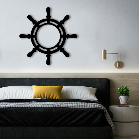 BOAT WHEEL SILHOUETTE METAL WALL ART