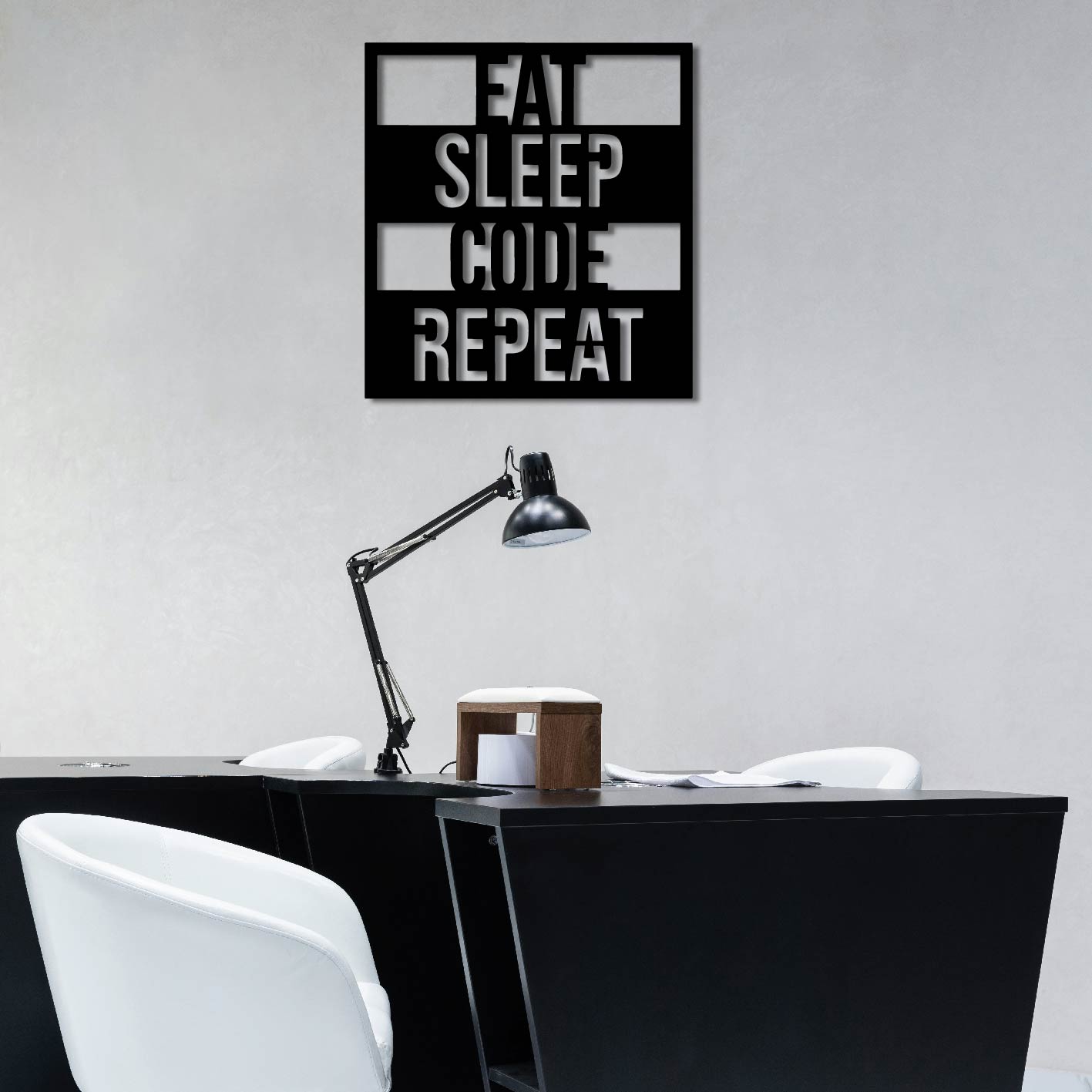 EAT SLEEP CODE REPEAT METAL WALL ART