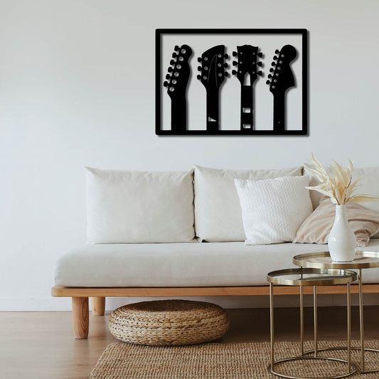 4 GUITARS IN FRAME METAL WALL ART