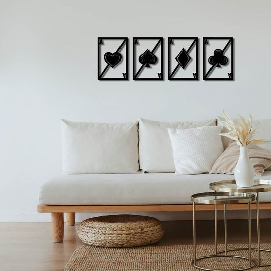 4 PIECE SET OF CARDS METAL WALL ART