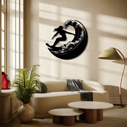 Surfer Girl Metal Wall Art Frame