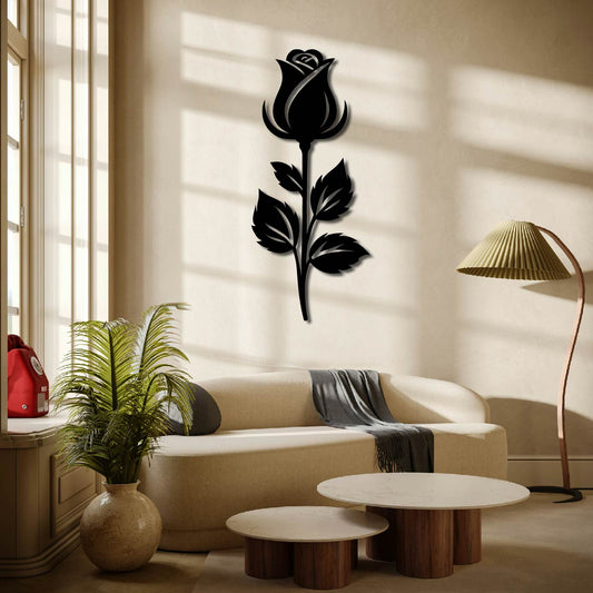 SIMPLE ROSE AND STEM METAL WALL ART
