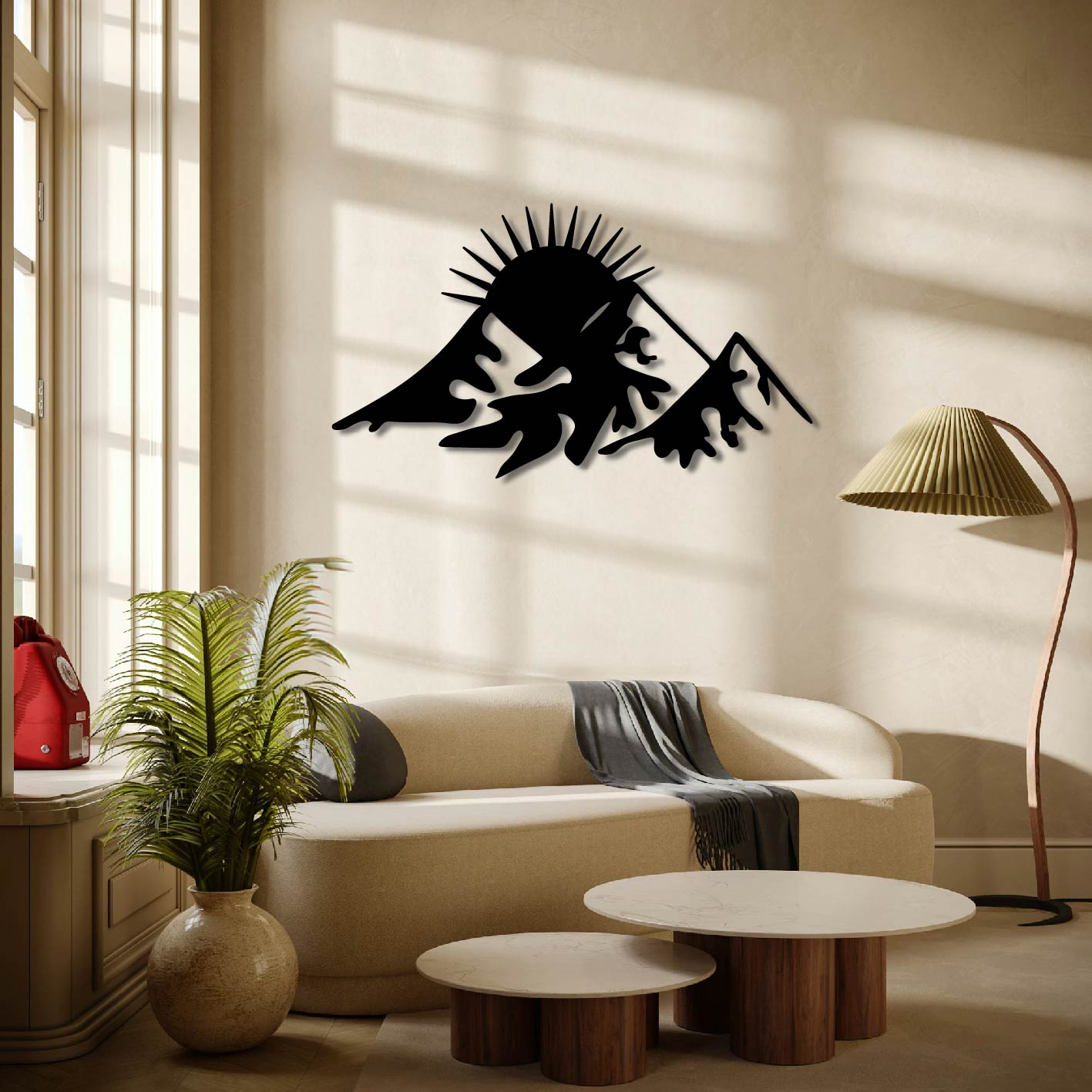 SUN AND MOUNTAIN RANGE METAL WALL ART