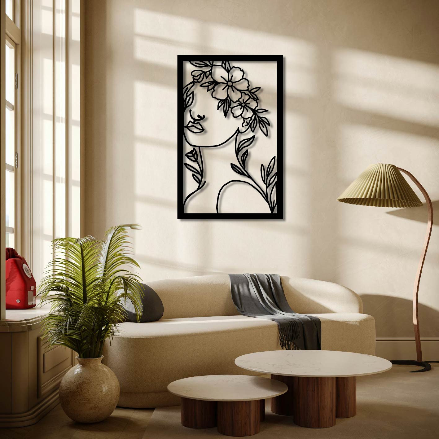 WOMAN FLOWER CROWN METAL WALL ART