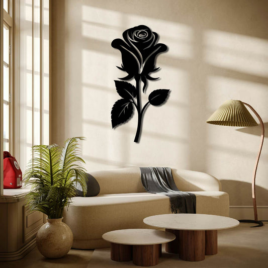 ROSE AND STEM METAL WALL ART