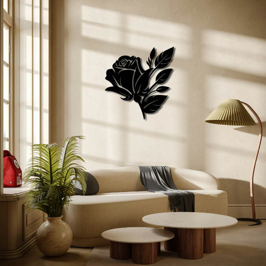 ROSE AND LEAVES METAL WALL ART