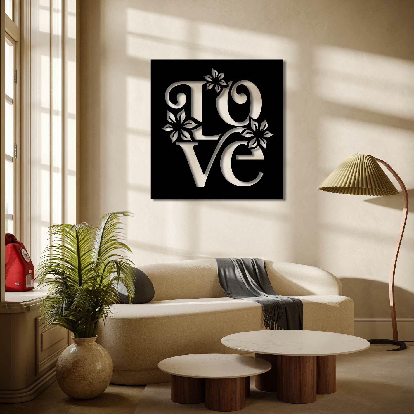 LOVE FLORAL SQUARE METAL WALL ART