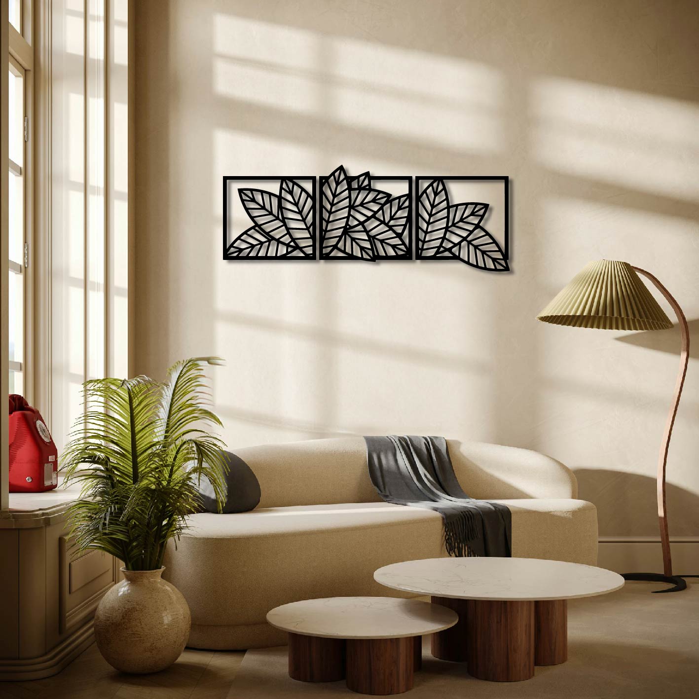 3 PIECE GEOMETRIC LEAVES METAL WALL ART