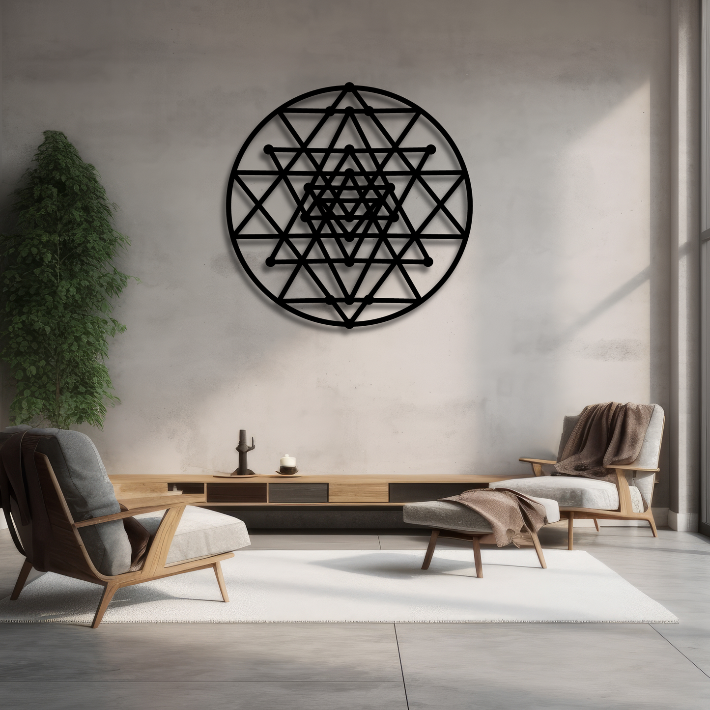 GEOMETRIC TRIANGLES ROUND METAL WALL ART