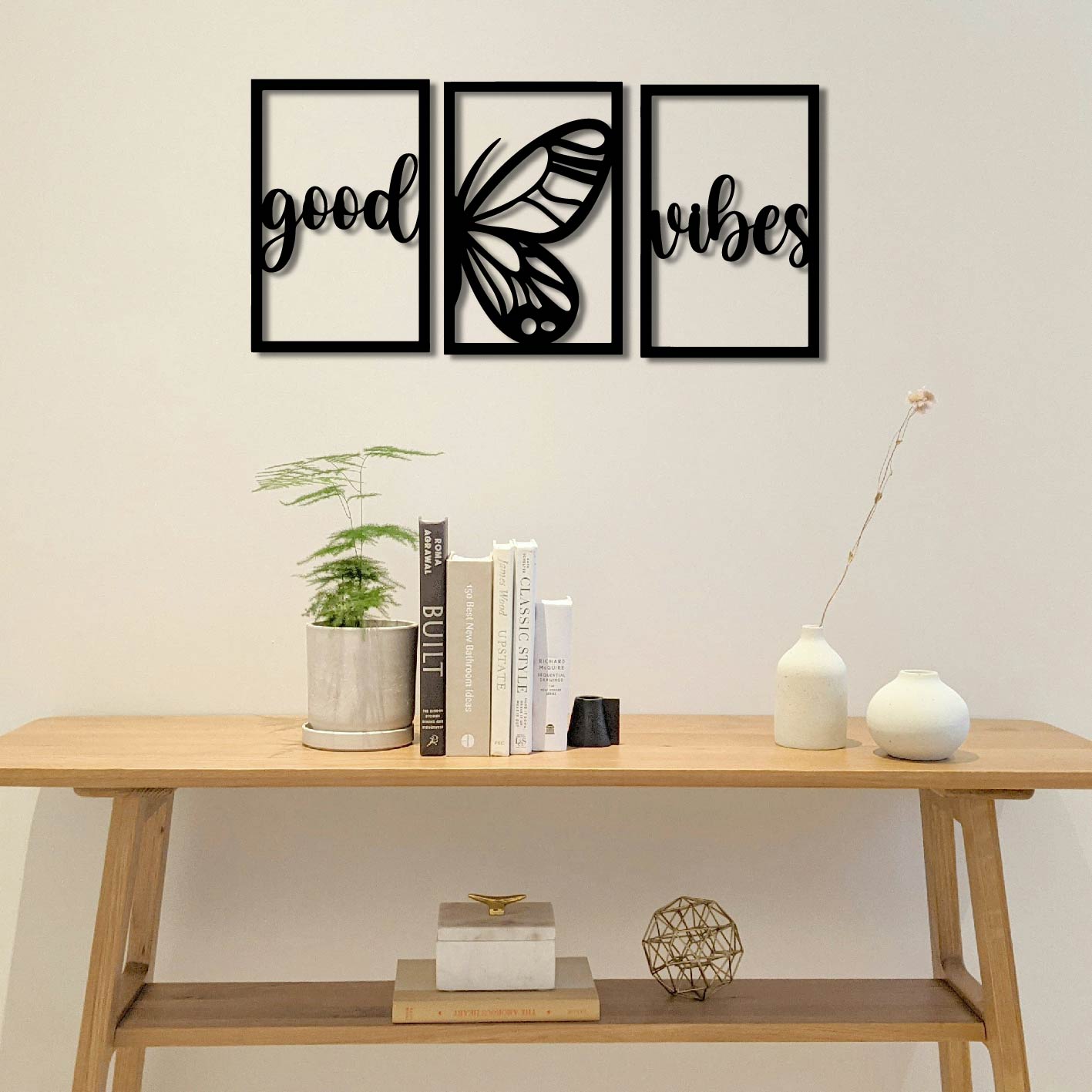 3 PIECE BUTTERFLY GOOD VIBES METAL WALL ART