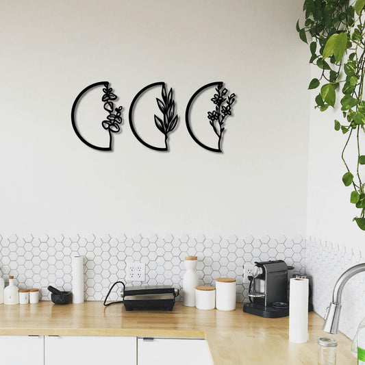 3 PIECE FLOWERS IN SEMI CIRCLES METAL WALL ART