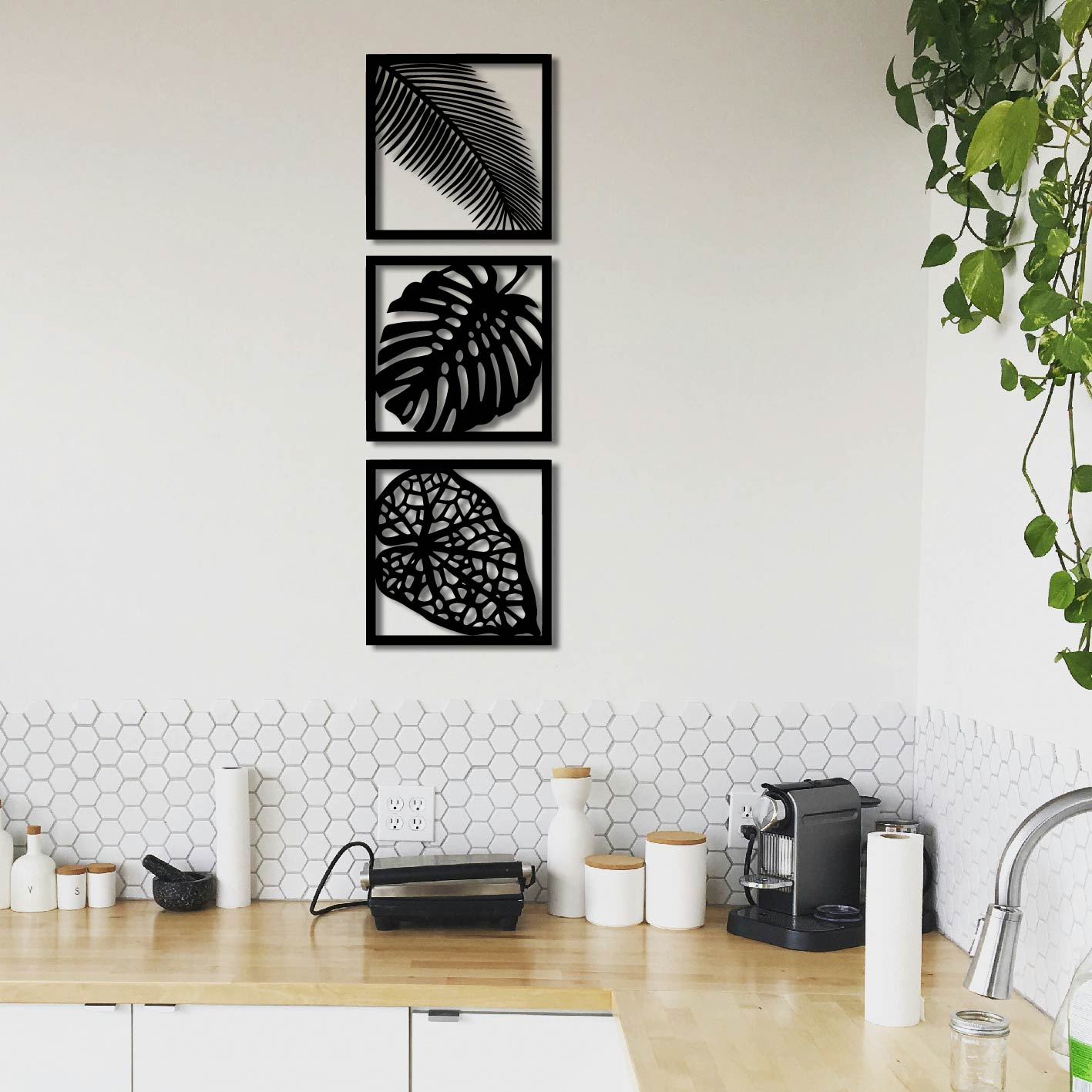 3 PIECE BOTANICAL LEAVES METAL WALL ART
