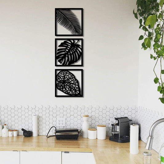 3 PIECE BOTANICAL LEAVES METAL WALL ART