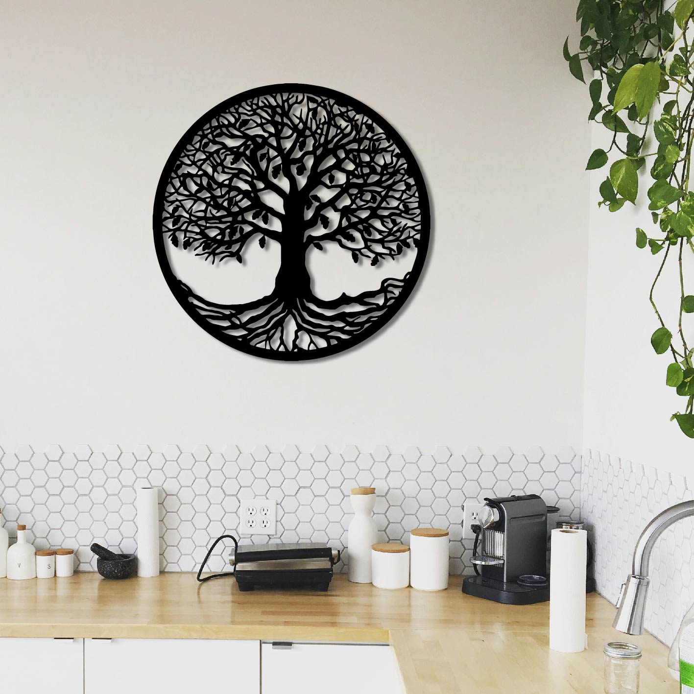 TREE OF LIFE ROOTS AND LEAVES METAL WALL ART