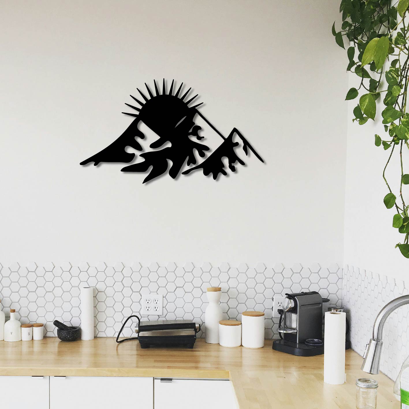 SUN AND MOUNTAIN RANGE METAL WALL ART