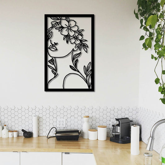 WOMAN FLOWER CROWN METAL WALL ART