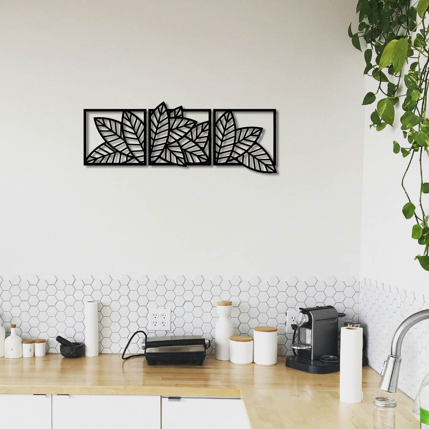3 PIECE GEOMETRIC LEAVES METAL WALL ART