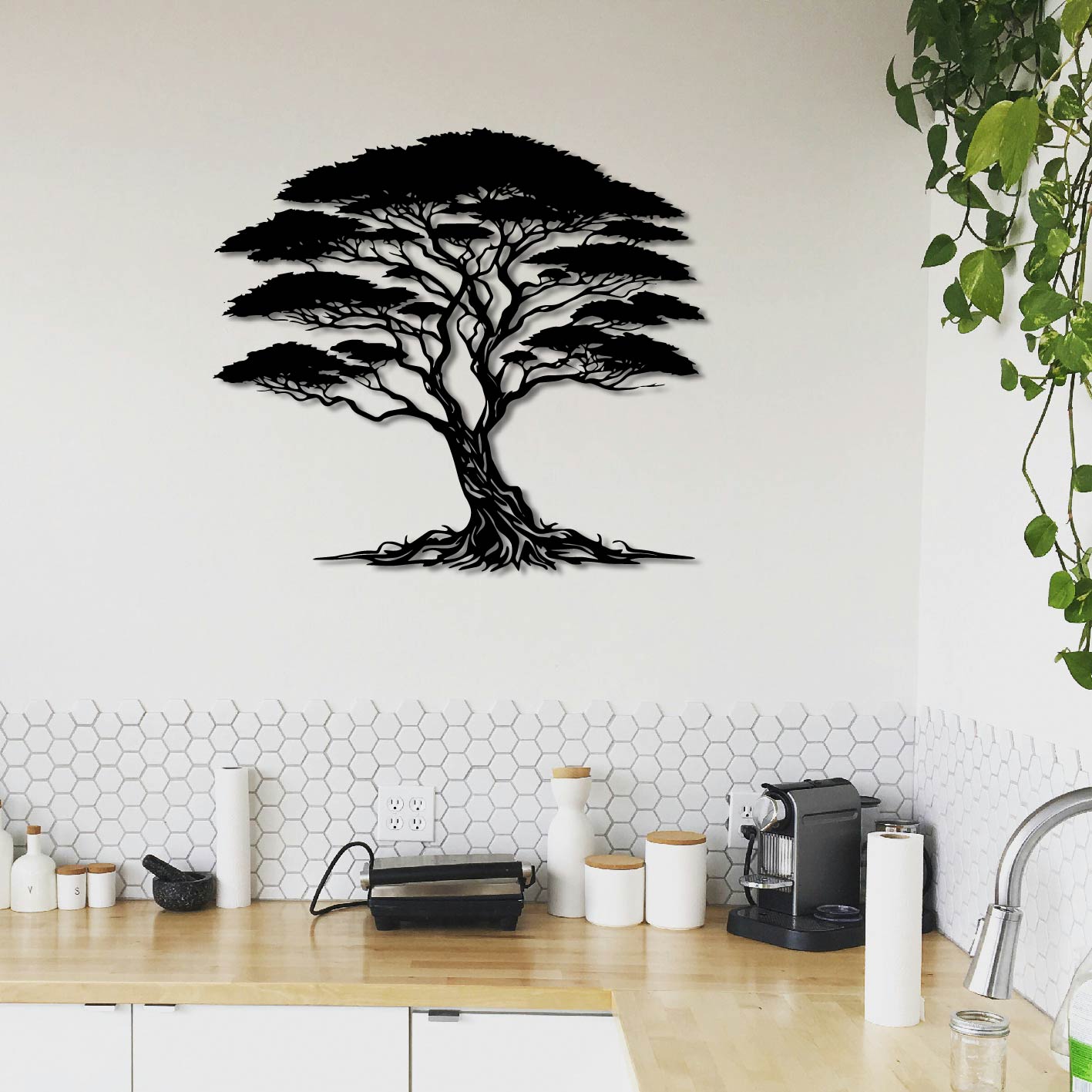UMBRELLA THORN TREE METAL WALL ART