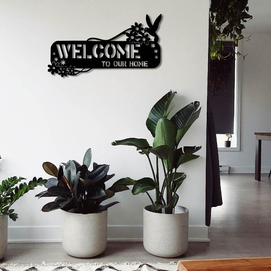 FLORAL WELCOME TO OUR HOME SIGN METAL WALL ART