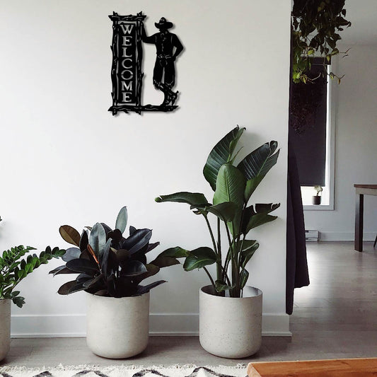 COWBOY WELCOME SIGN METAL WALL ART