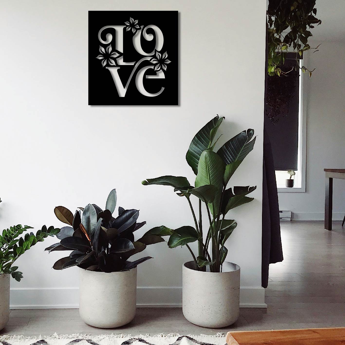 LOVE FLORAL SQUARE METAL WALL ART