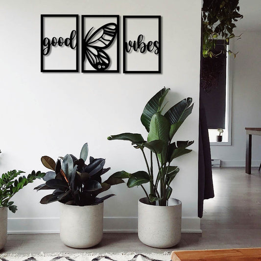 3 PIECE BUTTERFLY GOOD VIBES METAL WALL ART