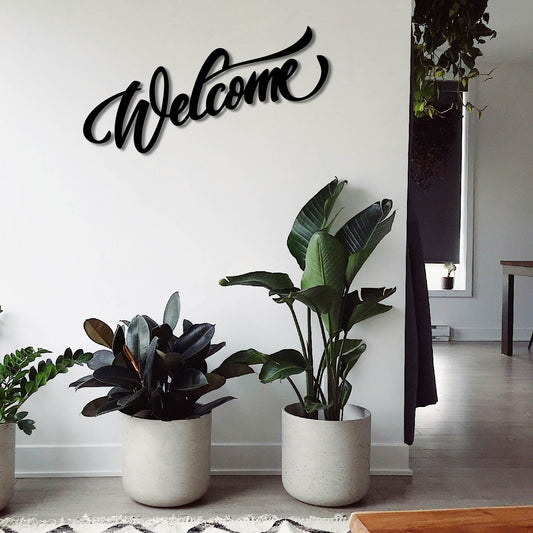 WELCOME SCRIPT SIGN METAL WALL ART