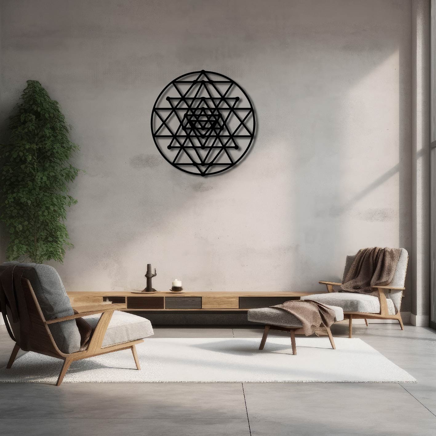 GEOMETRIC TRIANGLES ROUND METAL WALL ART