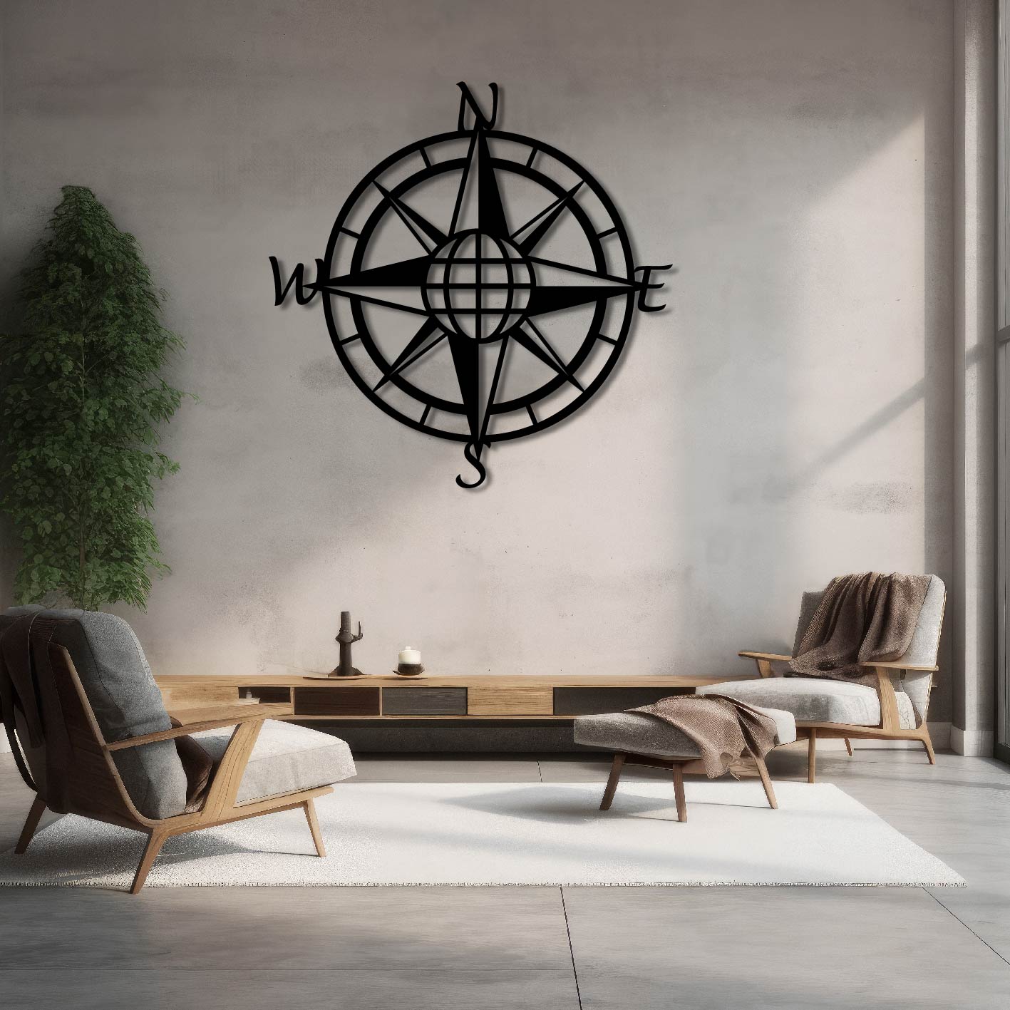 COMPASS AND GLOBE METAL WALL ART
