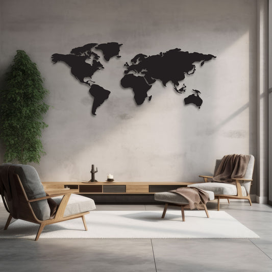 WORLD MAP SILHOUETTE METAL WALL ART