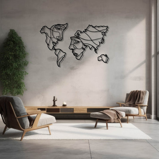 WORLD MAP FACES METAL WALL ART