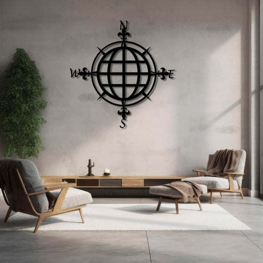 SIMPLE COMPASS AND GLOBE METAL WALL ART