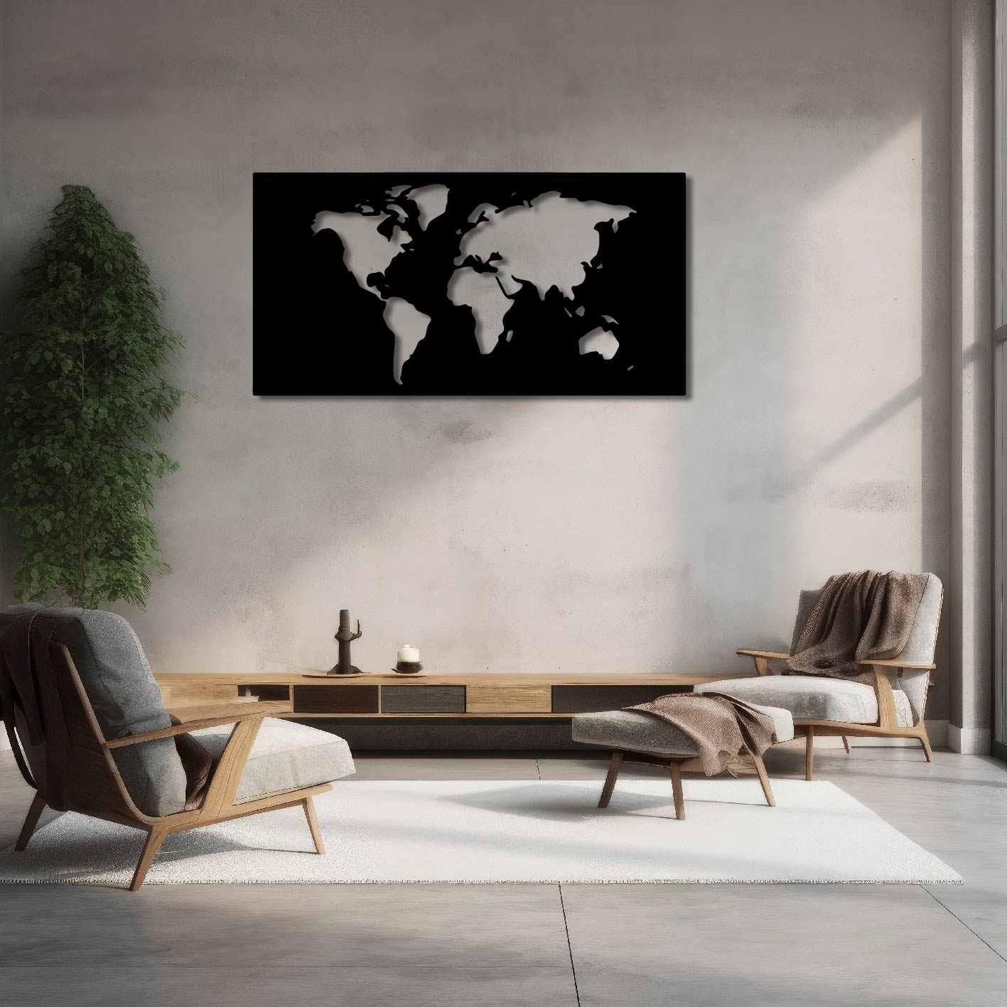 WORLD MAP CUTOUT METAL WALL ART
