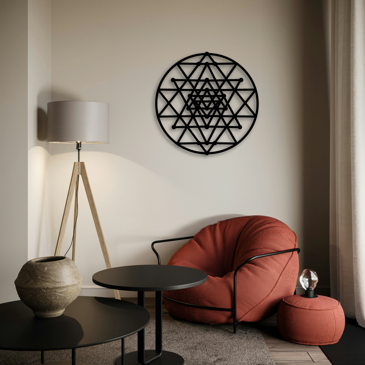 GEOMETRIC TRIANGLES ROUND METAL WALL ART