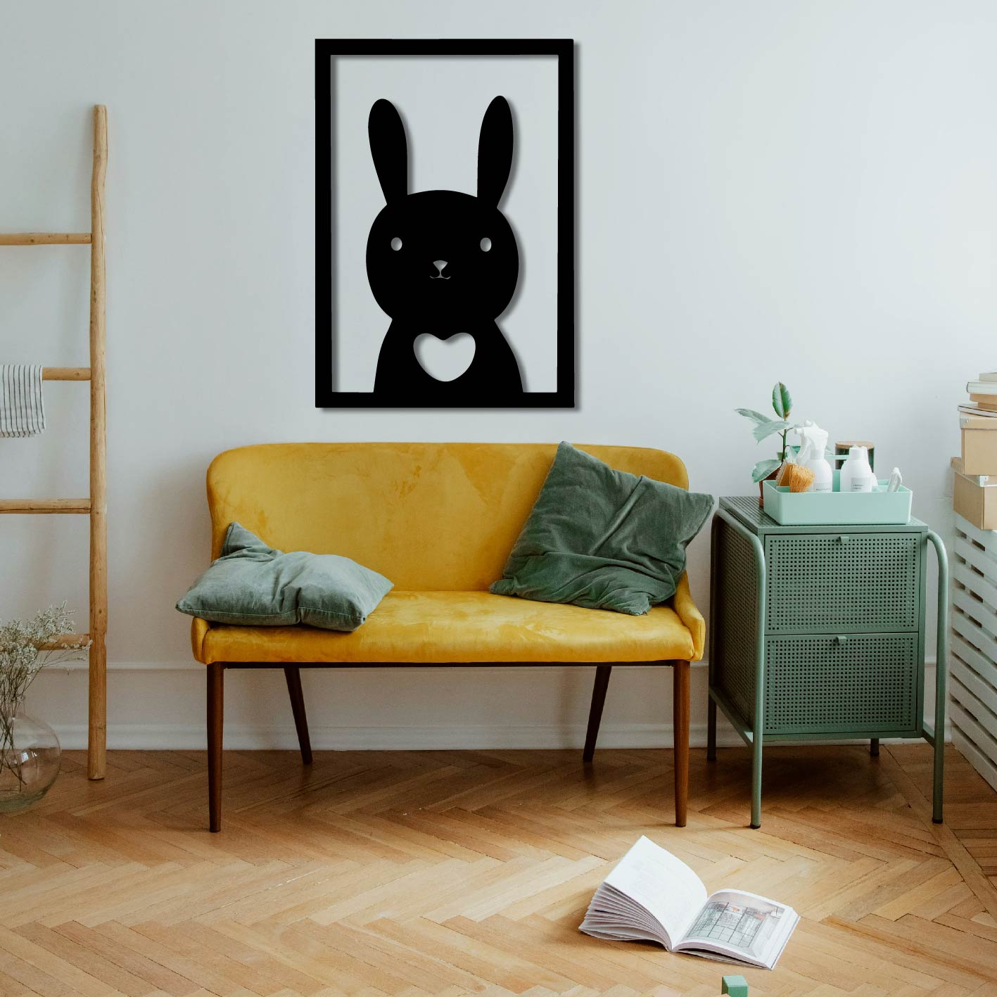 RABBIT IN FRAME METAL WALL ART