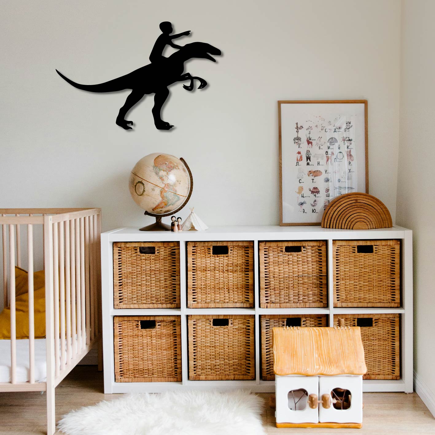 CHILD RIDING DINOSAUR METAL WALL ART