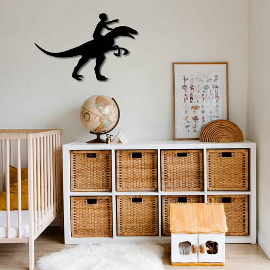 CHILD RIDING DINOSAUR METAL WALL ART