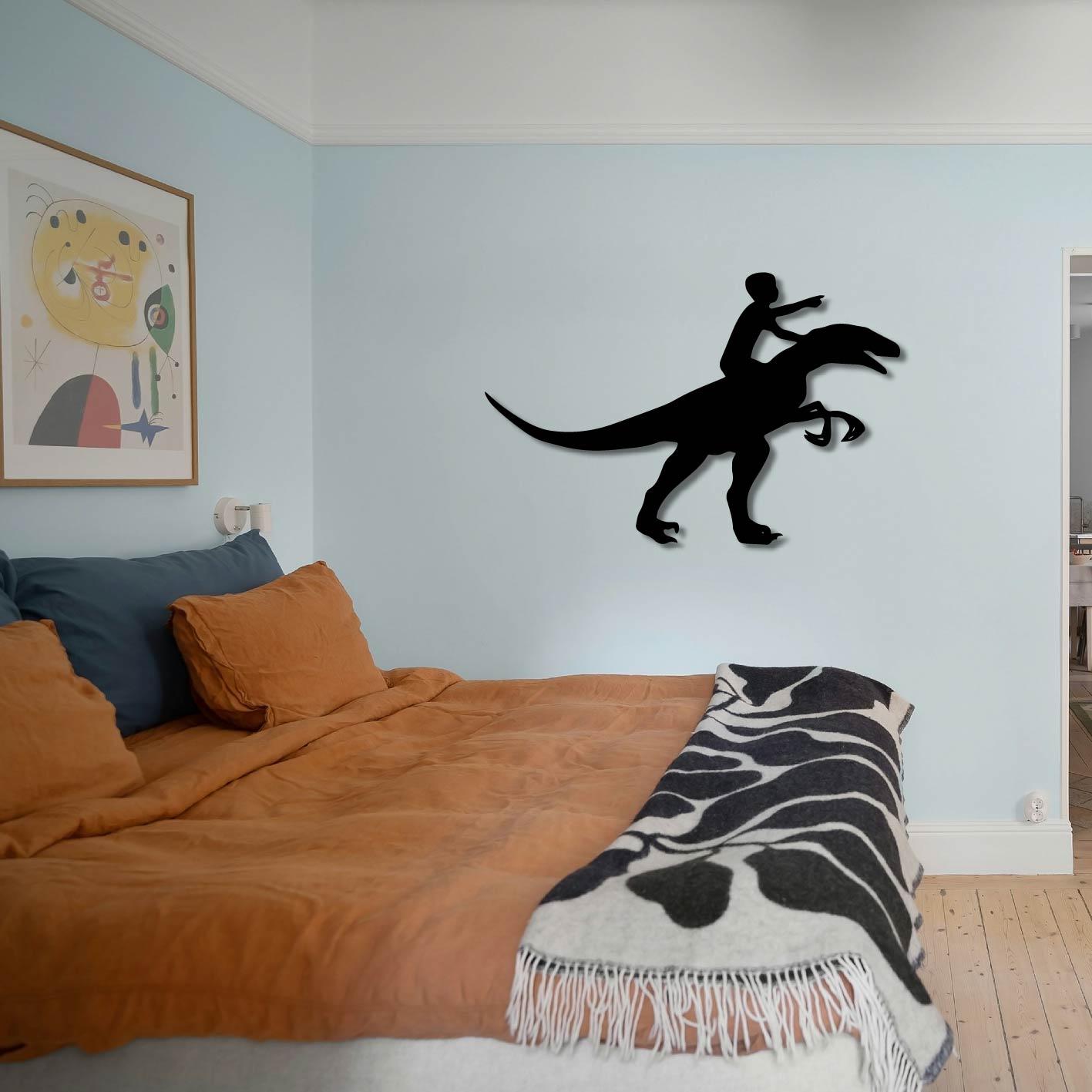 CHILD RIDING DINOSAUR METAL WALL ART