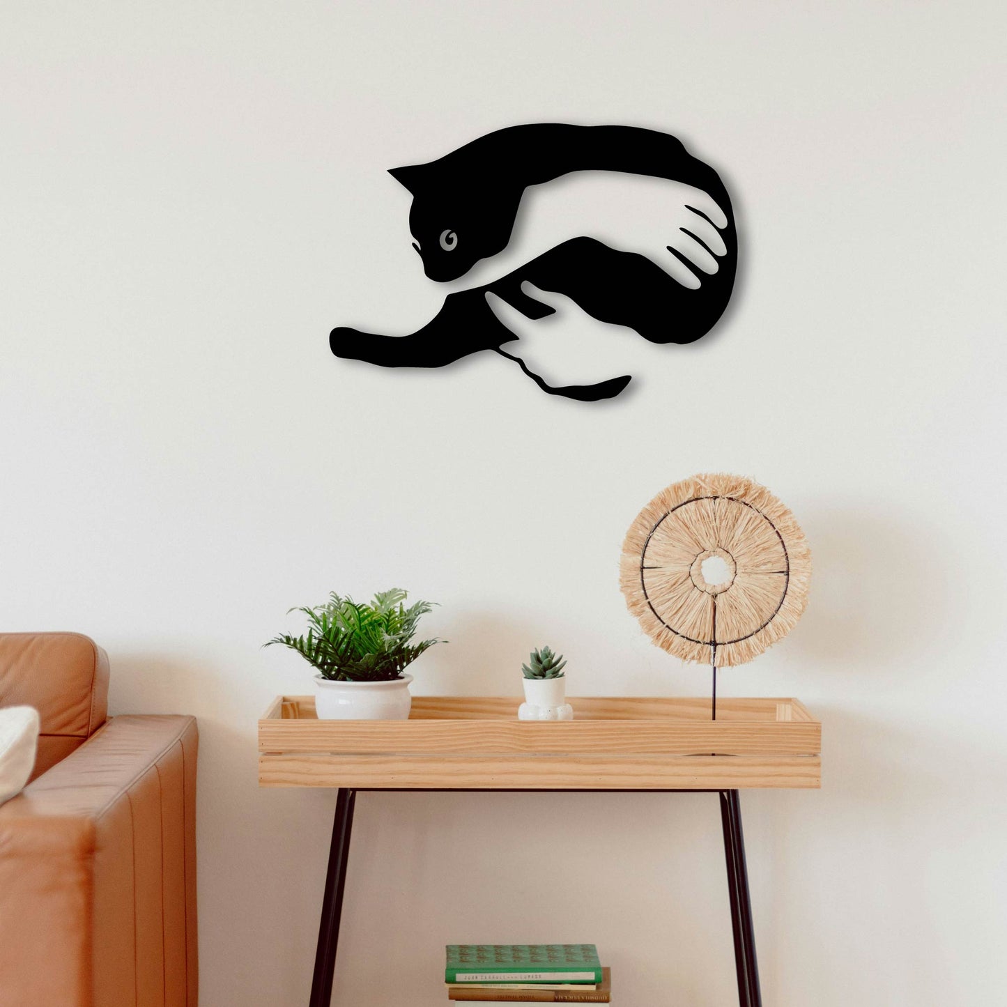 CAT CUDDLES METAL WALL ART