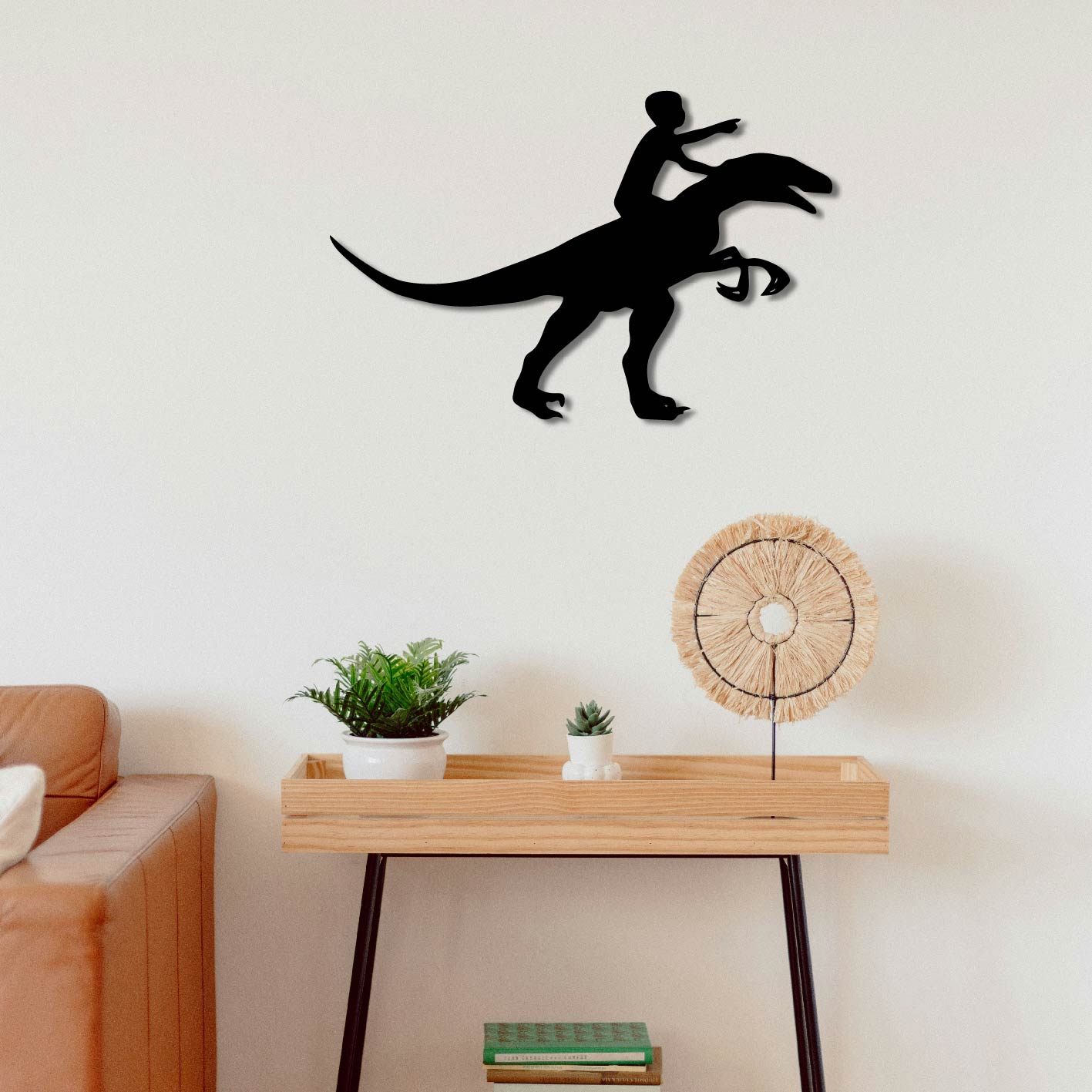 CHILD RIDING DINOSAUR METAL WALL ART