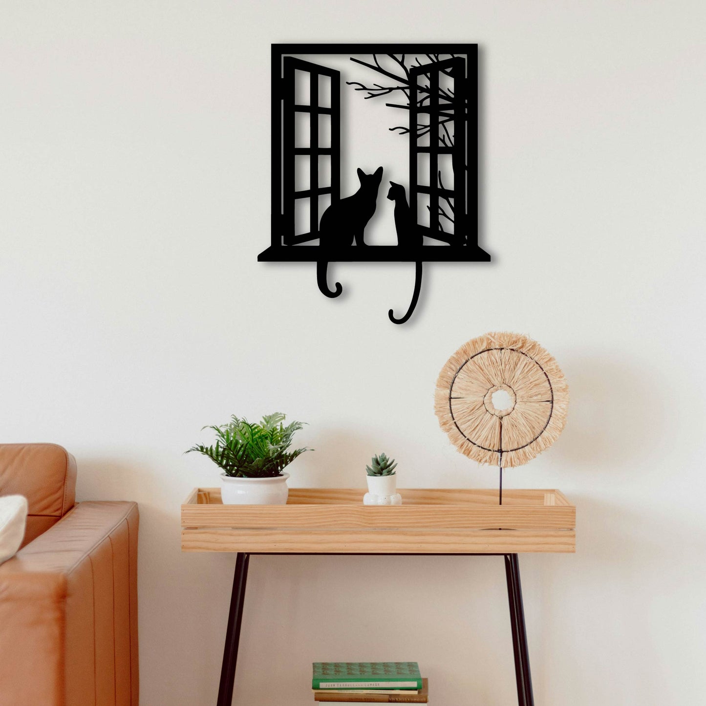 CATS LOOKING OUT WINDOW METAL WALL ART
