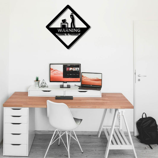WARNING CODING IN PROGRESS METAL WALL ART