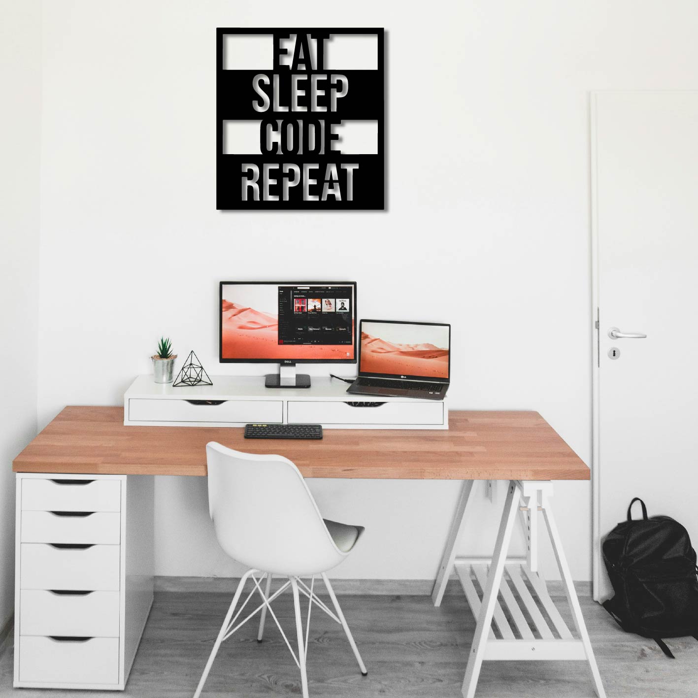 EAT SLEEP CODE REPEAT METAL WALL ART