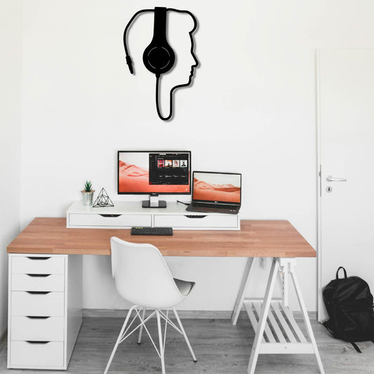 HEADPHONES ON WORLD OFF METAL WALL ART