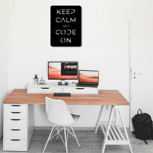 KEEP CALM AND CODE ON METAL WALL ART